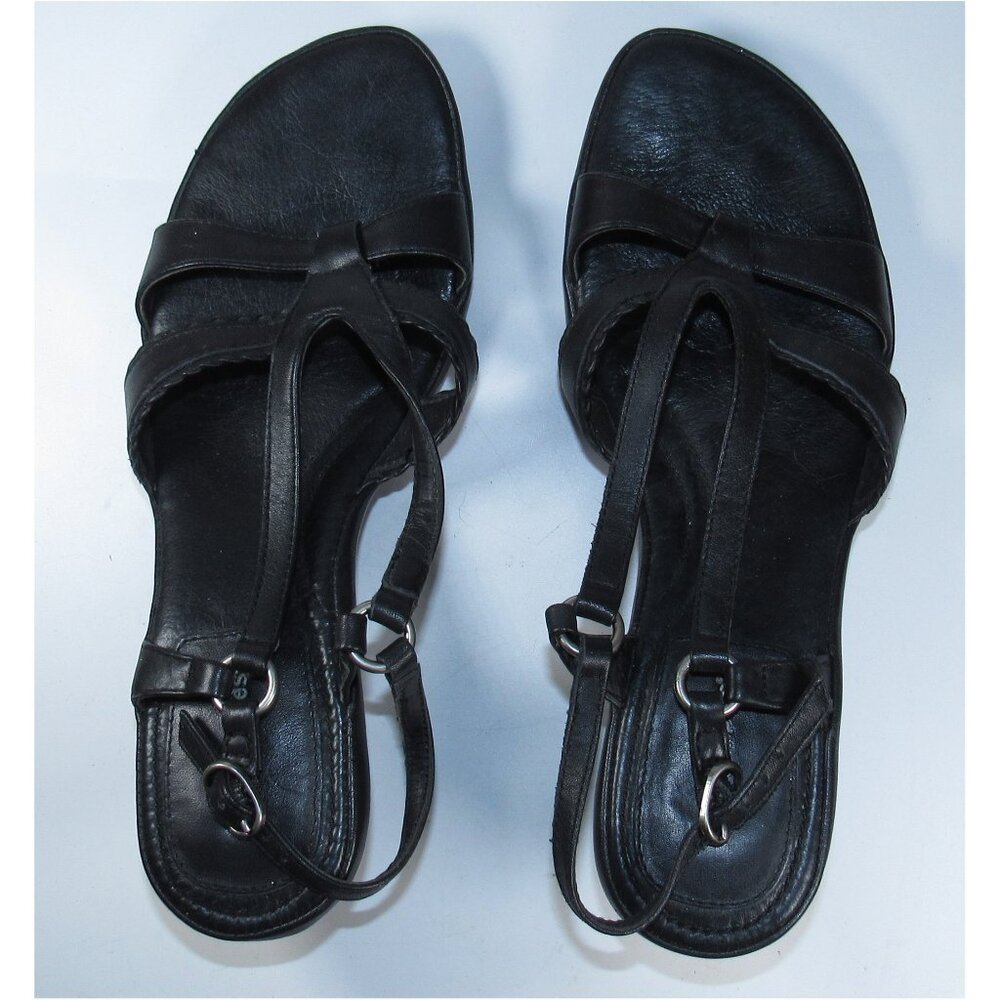 Hush Puppies Black Leather Strappy Sandals